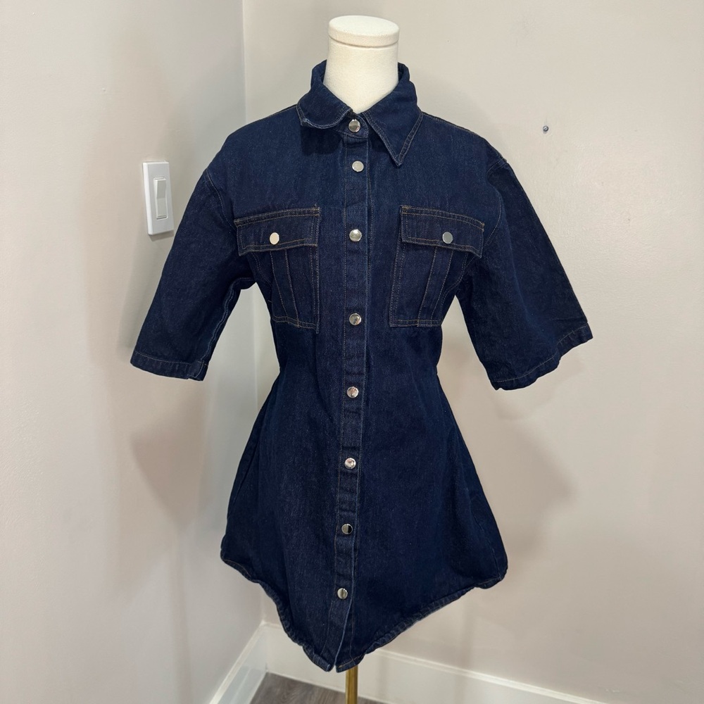 Petal & Pup Dark Denim Mini Shirt Dress - Picture 2 of 8